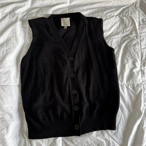 Black Button-Up Knit Sweater Vest | Women's Size Small | Classic Layering Piece